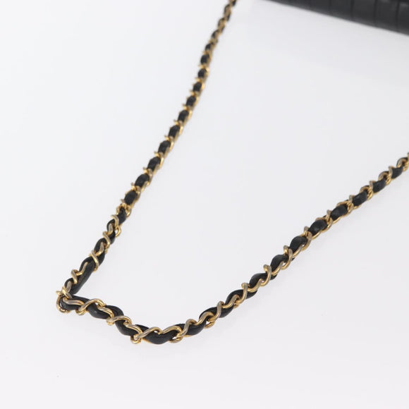 CHANEL Mademoiselle Chain Shoulder Bag Lamb Skin Black Gold CC Auth bs21196