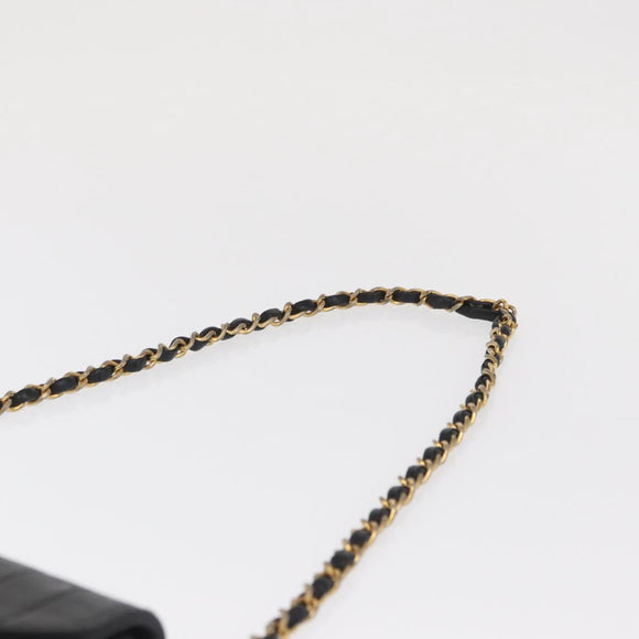 CHANEL Mademoiselle Chain Shoulder Bag Lamb Skin Black Gold CC Auth bs21196