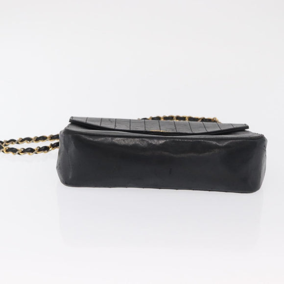 CHANEL Mademoiselle Chain Shoulder Bag Lamb Skin Black Gold CC Auth bs21196