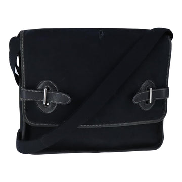 HERMES Buenaventura Shoulder Bag Canvas Black Auth bs21202