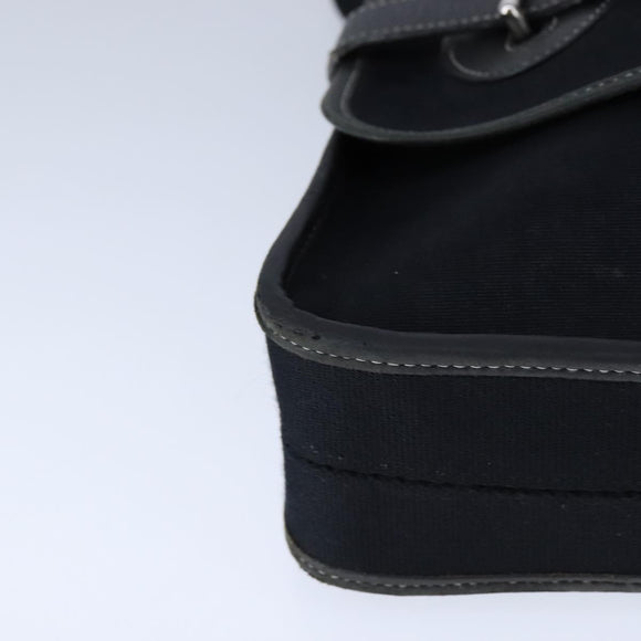 HERMES Buenaventura Shoulder Bag Canvas Black Auth bs21202