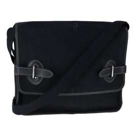 HERMES Buenaventura Shoulder Bag Canvas Black Auth bs21202