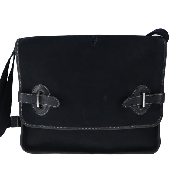 HERMES Buenaventura Shoulder Bag Canvas Black Auth bs21202