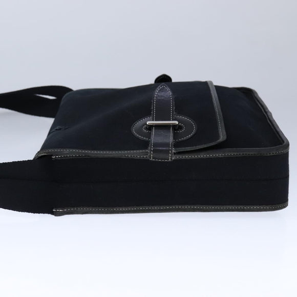 HERMES Buenaventura Shoulder Bag Canvas Black Auth bs21202