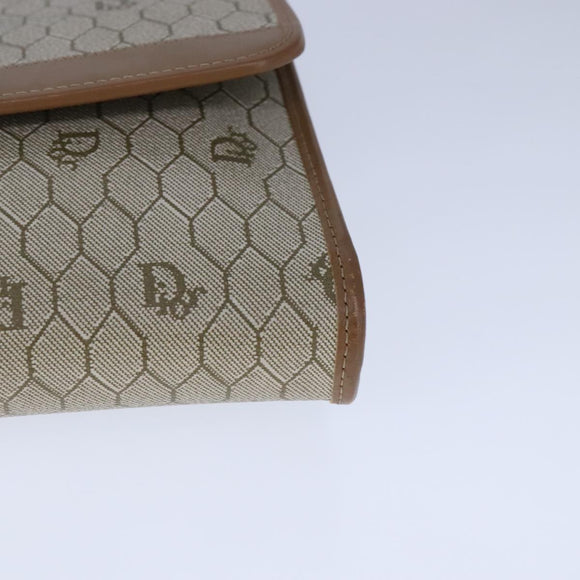 Christian Dior Honeycomb Canvas Chain Shoulder Bag PVC Beige Gold Auth bs21206