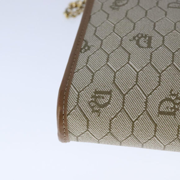 Christian Dior Honeycomb Canvas Chain Shoulder Bag PVC Beige Gold Auth bs21206
