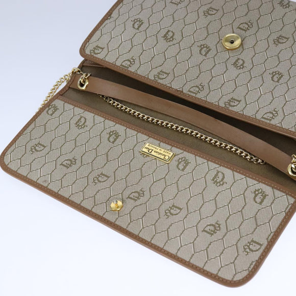 Christian Dior Honeycomb Canvas Chain Shoulder Bag PVC Beige Gold Auth bs21206