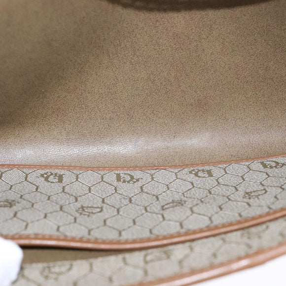 Christian Dior Honeycomb Canvas Chain Shoulder Bag PVC Beige Gold Auth bs21206