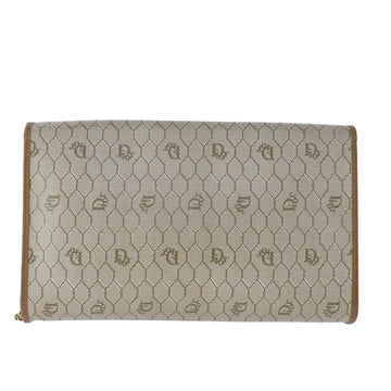 Christian Dior Honeycomb Canvas Chain Shoulder Bag PVC Beige Gold Auth bs21206 - 0