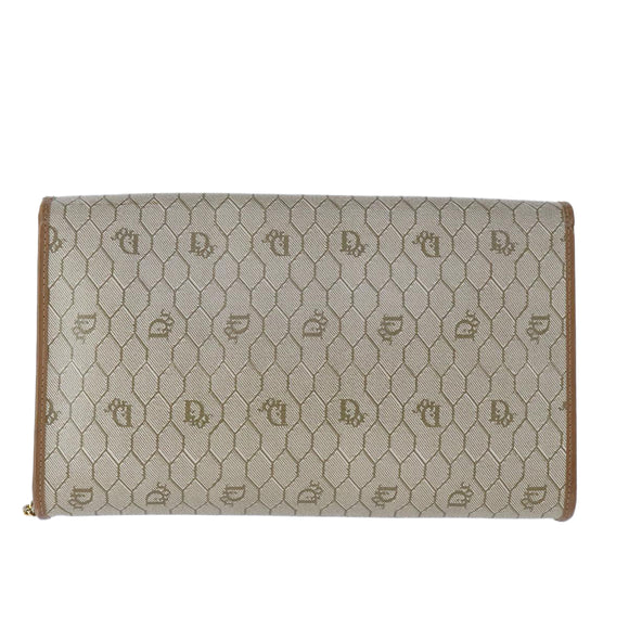 Christian Dior Honeycomb Canvas Chain Shoulder Bag PVC Beige Gold Auth bs21206