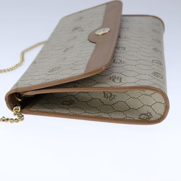 Christian Dior Honeycomb Canvas Chain Shoulder Bag PVC Beige Gold Auth bs21206