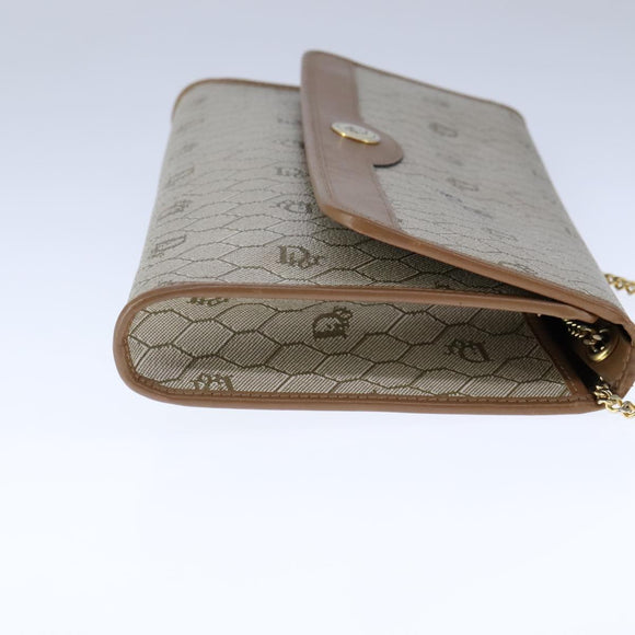 Christian Dior Honeycomb Canvas Chain Shoulder Bag PVC Beige Gold Auth bs21206