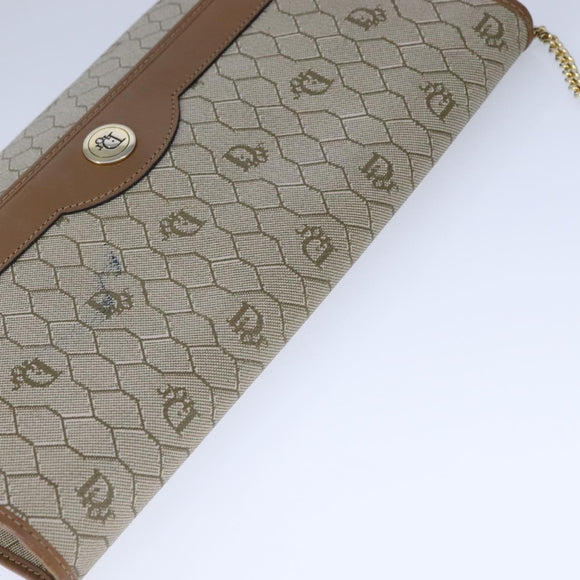 Christian Dior Honeycomb Canvas Chain Shoulder Bag PVC Beige Gold Auth bs21206