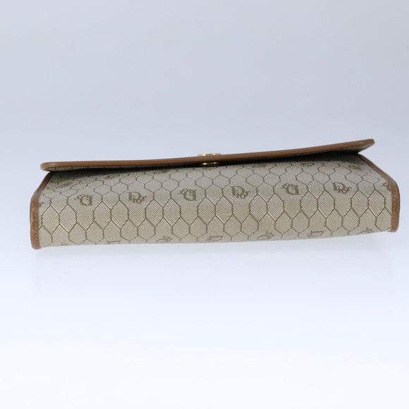Christian Dior Honeycomb Canvas Chain Shoulder Bag PVC Beige Gold Auth bs21206