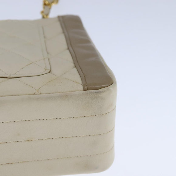 CHANEL Matelasse Chain Hand Bag Lamb Skin Beige Gold CC Auth bs21211