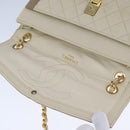 CHANEL Matelasse Chain Hand Bag Lamb Skin Beige Gold CC Auth bs21211-10