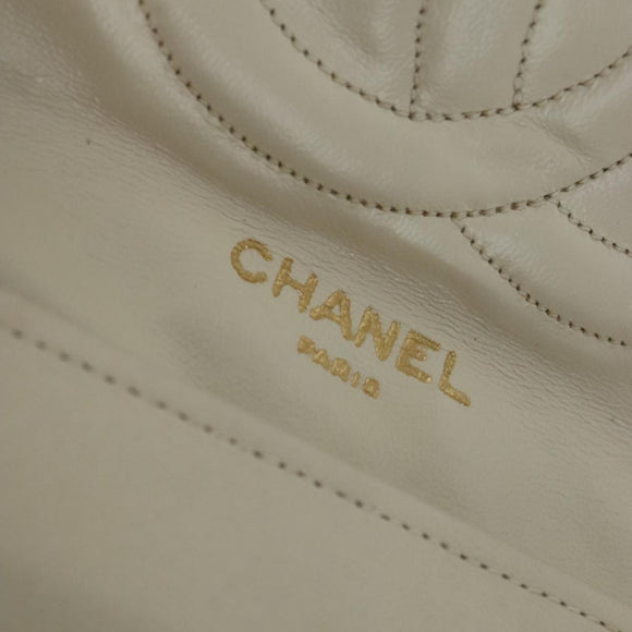 CHANEL Matelasse Chain Hand Bag Lamb Skin Beige Gold CC Auth bs21211