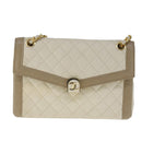 CHANEL Matelasse Chain Hand Bag Lamb Skin Beige Gold CC Auth bs21211-13