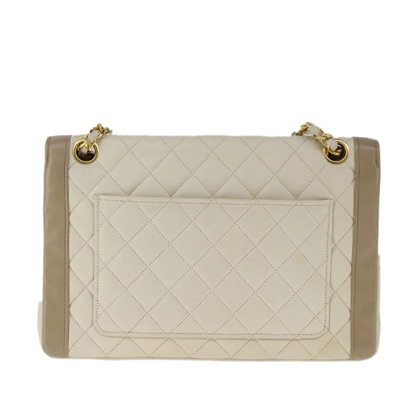 CHANEL Matelasse Chain Hand Bag Lamb Skin Beige Gold CC Auth bs21211