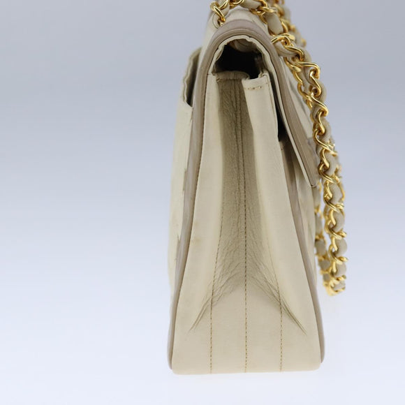 CHANEL Matelasse Chain Hand Bag Lamb Skin Beige Gold CC Auth bs21211