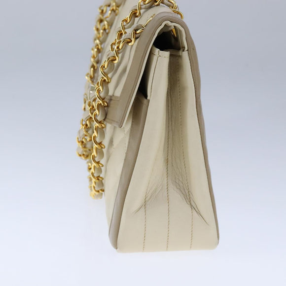 CHANEL Matelasse Chain Hand Bag Lamb Skin Beige Gold CC Auth bs21211