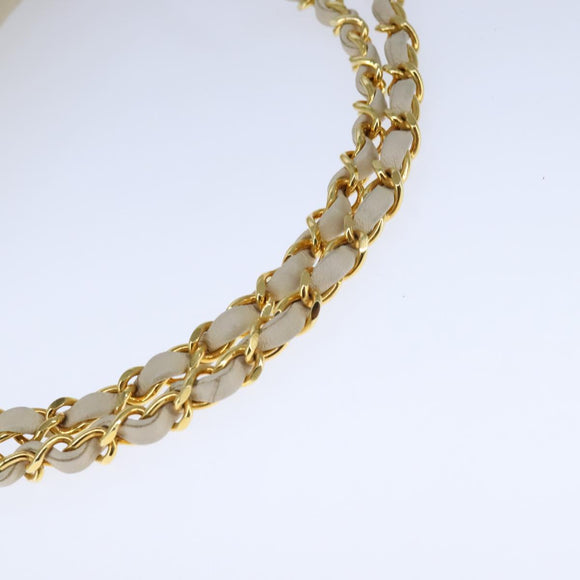 CHANEL Matelasse Chain Hand Bag Lamb Skin Beige Gold CC Auth bs21211