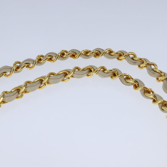 CHANEL Matelasse Chain Hand Bag Lamb Skin Beige Gold CC Auth bs21211