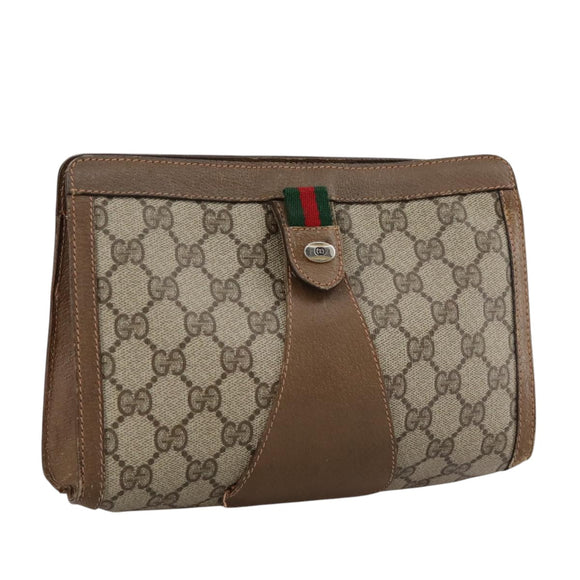 GUCCI GG Supreme Web Sherry Line Clutch Bag PVC Beige Red 89 01 032 Auth bs21276