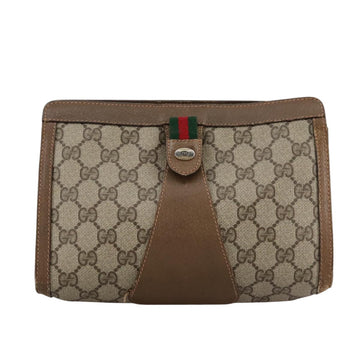 GUCCI GG Supreme Web Sherry Line Clutch Bag PVC Beige Red 89 01 032 Auth bs21276 - 0