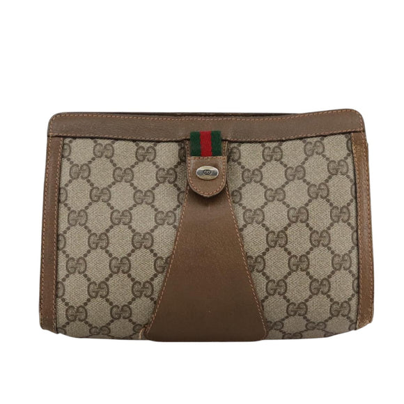GUCCI GG Supreme Web Sherry Line Clutch Bag PVC Beige Red 89 01 032 Auth bs21276