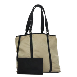 PRADA Tote Bag Nylon Beige Auth bs21295