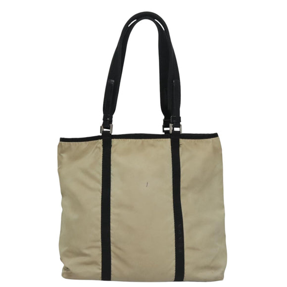 PRADA Tote Bag Nylon Beige Auth bs21295