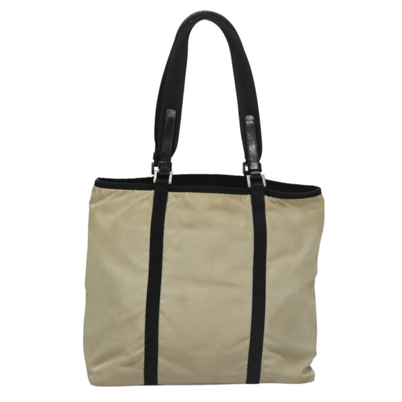 PRADA Tote Bag Nylon Beige Auth bs21295