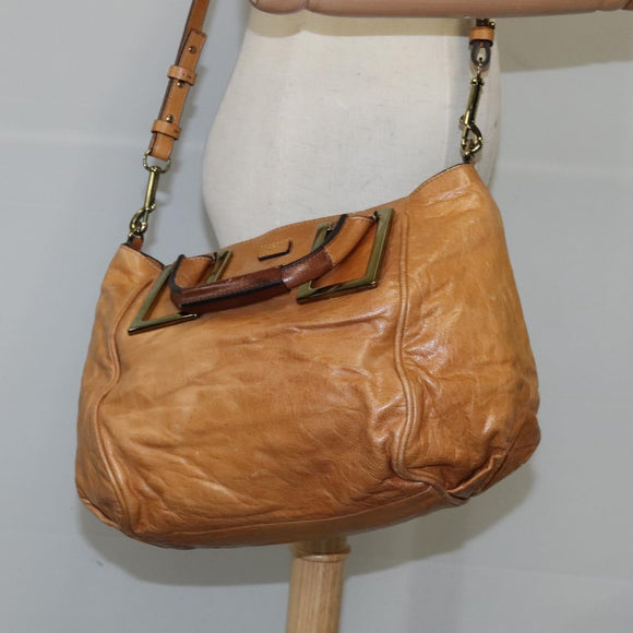 Chloe Etel Hand Bag Leather 2way Brown Gold Auth bs21307