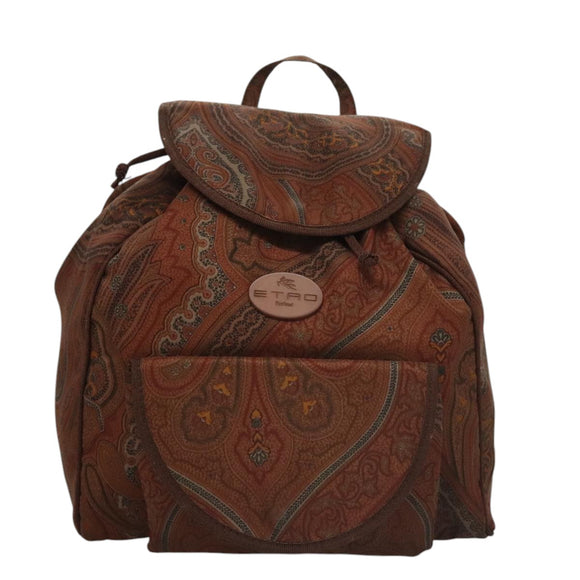 ETRO Paisley Backpack Nylon Brown Gold Auth bs21317