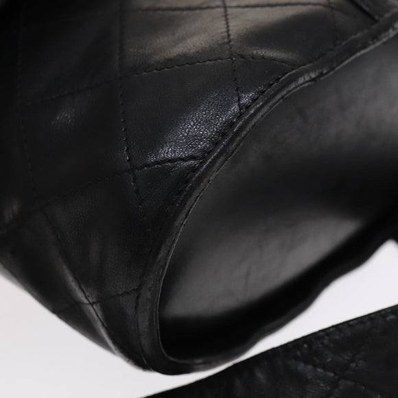 CHANEL Matelasse Shoulder Bag Lamb Skin Gold Black CC Auth bs21318