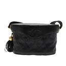 CHANEL Matelasse Shoulder Bag Lamb Skin Gold Black CC Auth bs21318-2
