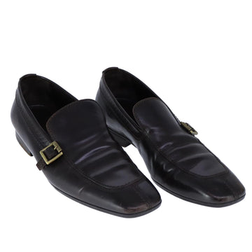 LOUIS VUITTON Driving Shoes Leather 6 1/2 Dark Brown LV Auth bs21343