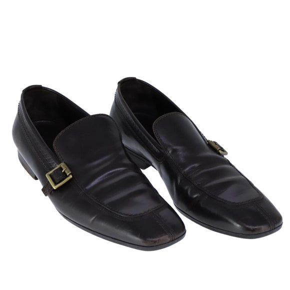 LOUIS VUITTON Driving Shoes Leather 6 1/2 Dark Brown LV Auth bs21343