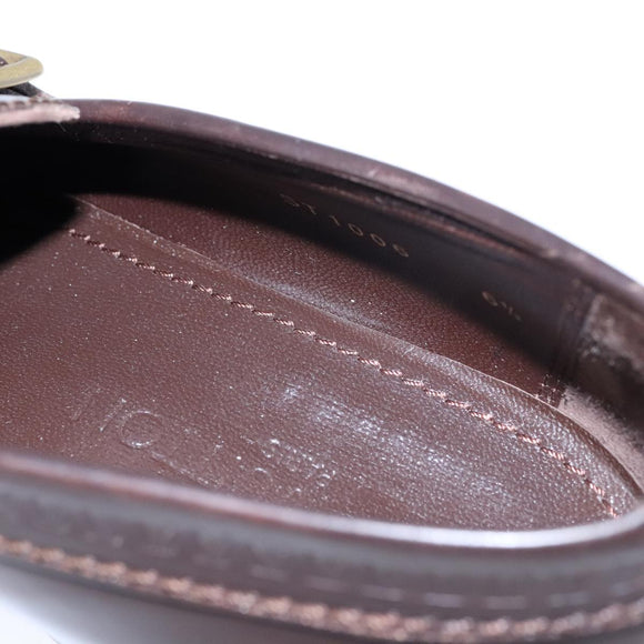 LOUIS VUITTON Driving Shoes Leather 6 1/2 Dark Brown LV Auth bs21343
