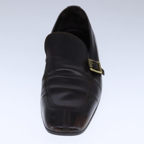 LOUIS VUITTON Driving Shoes Leather 6 1/2 Dark Brown LV Auth bs21343