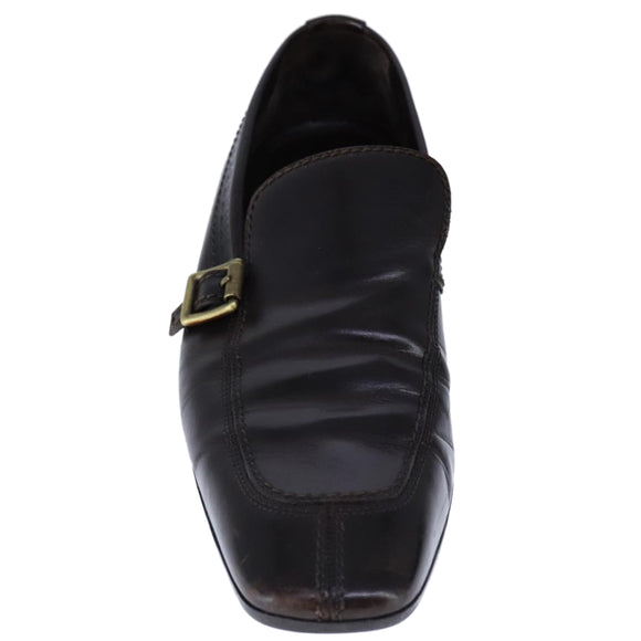 LOUIS VUITTON Driving Shoes Leather 6 1/2 Dark Brown LV Auth bs21343