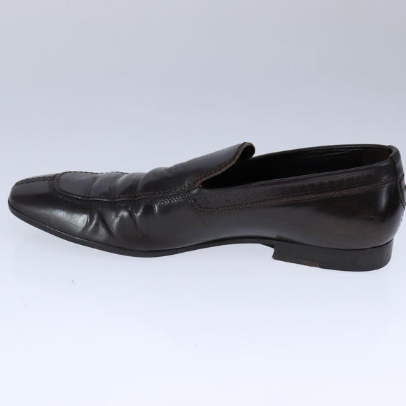 LOUIS VUITTON Driving Shoes Leather 6 1/2 Dark Brown LV Auth bs21343