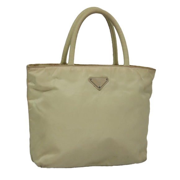 PRADA Hand Bag Nylon Beige Auth bs21346