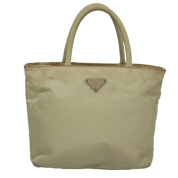 PRADA Hand Bag Nylon Beige Auth bs21346