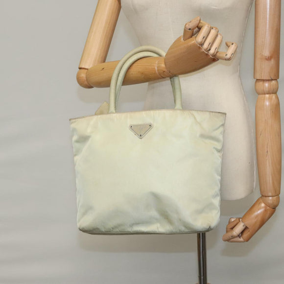 PRADA Hand Bag Nylon Beige Auth bs21346