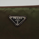 PRADA Pouch Nylon Khaki Silver Auth bs21351-8