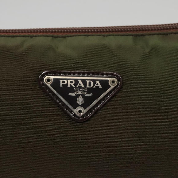 PRADA Pouch Nylon Khaki Silver Auth bs21351