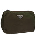 PRADA Pouch Nylon Khaki Silver Auth bs21351-1