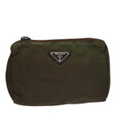 PRADA Pouch Nylon Khaki Silver Auth bs21351-13